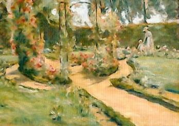 Der Rosengarten in Wannsee mit der Tochter und der Enkelin des Künstlers, 1920 