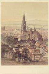 Freiburgs Altstadt mit Blick auf das Münster vom Schloßberg aus, 1860 