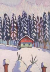 Haus mit Tannen im Schnee, 1942 