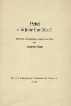 Hebel und seine Landschaft. Rede beim "Schatzkästlein" zum Hebeltag 1962. 