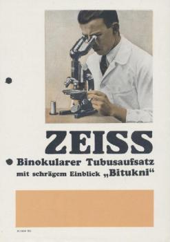 Zeiss Binokularer Tubusaufsatz mit schrägem Aufblick "Bitukni". Zeiss-Druckschrift Mikro 433. 