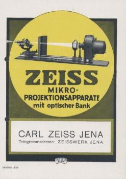 Zeiss Mikro-Projektionsapparate mit optischer Bank. Zeiss-Druckschrift Mikro 439. Prospekt. 