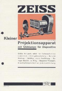 Zeiss Kleiner Projektionsapparat mit Glühlampe für Diapositive. Zeiss-Druckschrift Mikro 428. 