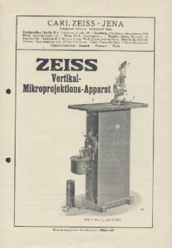 Zeiss Vertikal-Mikroprojektions-Apparat. Zeiss-Druckschrift Mikro 409 mit Beilage 1. 