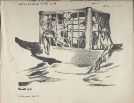 O mein Heimatland, Gedicht von Thu-fu, mit einer Lithographie. Aus: Der Bildermann. Steinzeichnungen fürs deutsche Volk. Erster Jahrgang, Heft 15: 5.November 1916, Beilage Achtes Lied. 