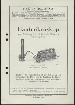 Hautmikroskop nach Professor Otfried Müller, Tübingen. 4. Ausgabe 1927. Zeiss-Druckschrift Mikro 363. 