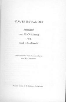 Dauer im Wandel. Festschrift zum 70. Geburtstag von Carl J. Burckhardt. 