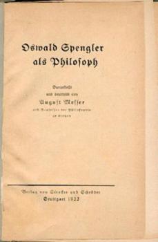 Oswald Spengler als Philosoph. 