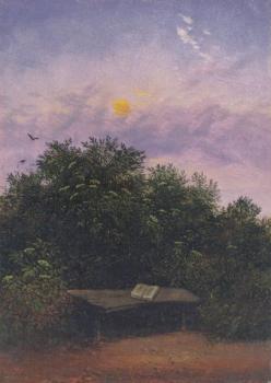Blühende Holunderhecke im Mondschein. Blooming Elderhedge in Moon Light. Sureau au fleurs au clair de la lune, ca. 1825. 