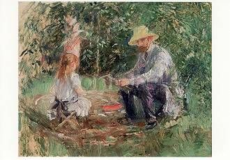 Eugene Manet mit seiner Tochter im Garten. Eugene Manet with his daughter in the garden. Eugene Manet et sa fille au jardin, 1883 