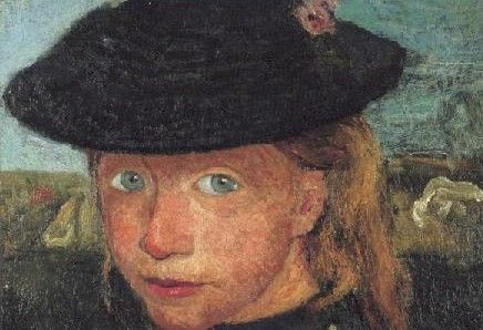 Kopf eines blonden Mädchens mit Strohhut, um 1904 