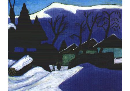 Drei Häuser im Schnee, 1933 