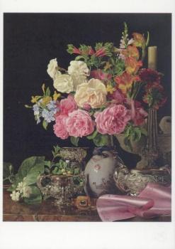 Blumen in Porzellanvase mit Leuchter und Silbergefässen, 1839 