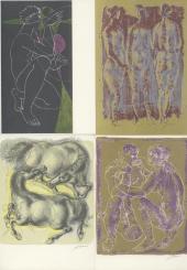 Konvolut von 17 farbigen Kunstkarten. 