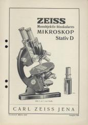 Zeiss Monobjektiv-binokulares Mikroskop Stativ D. Zeiss-Druckschrift Mikro 404. 